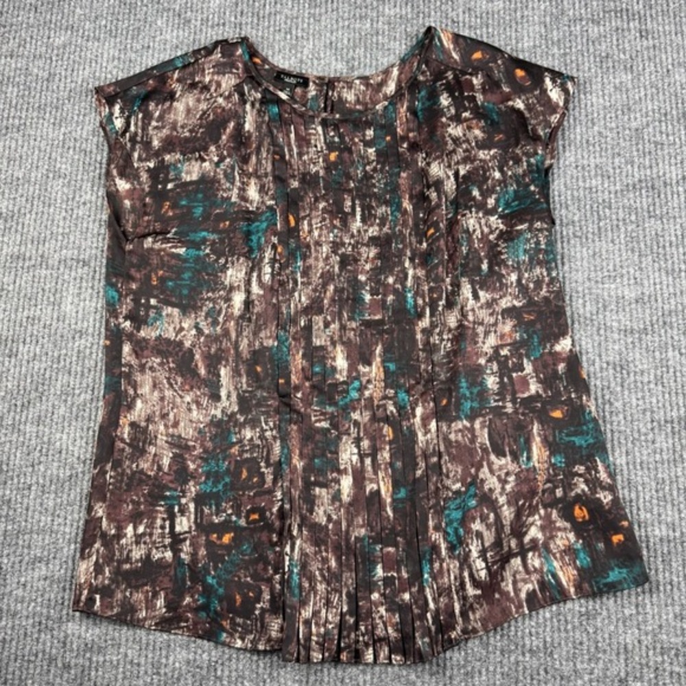 Talbots Blouse Womens 14 Cap Sleeves Abstract Print Career Work Chic Preppy